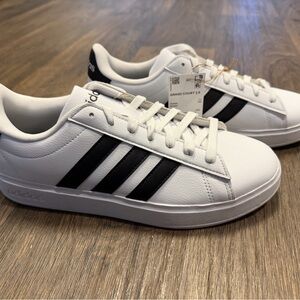 Adidas Grand Court 2.0 White with Black Stripes (never worn)